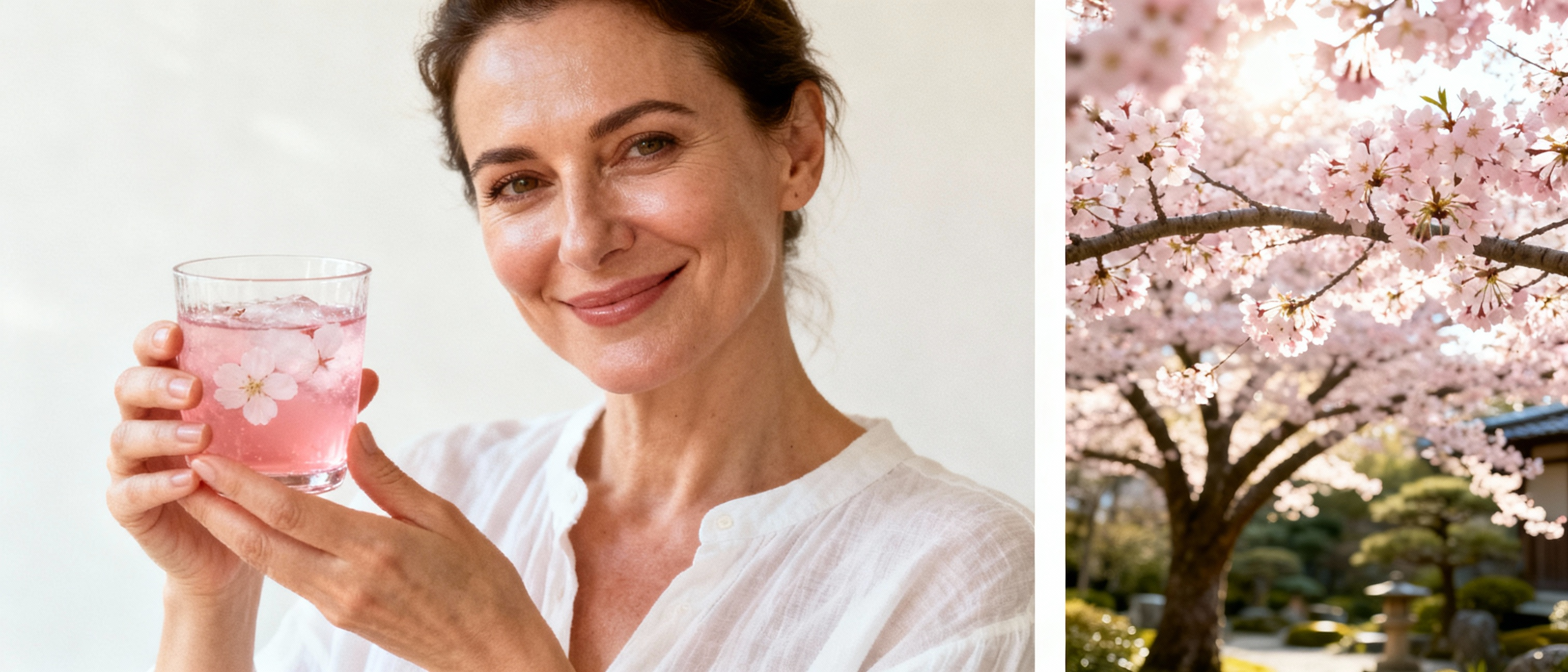 Japonská žena se zářivou pletí a sakurou